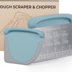 Dough scraper and chopper with measurement markings and blue handle