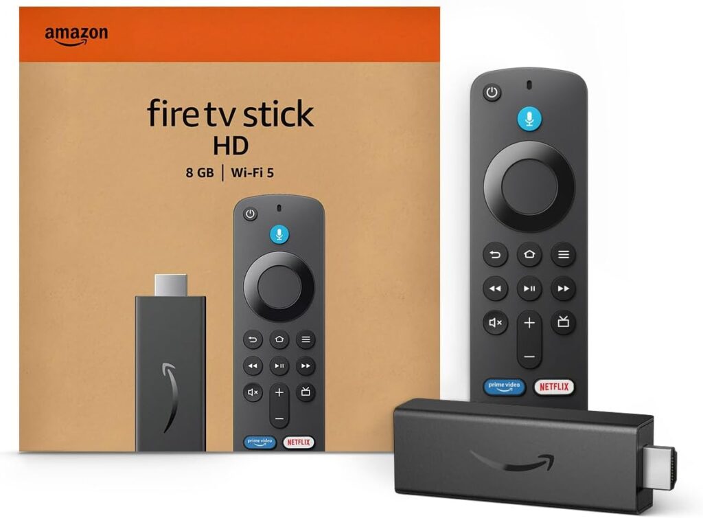 Amazon Fire TV Stick with remote and streaming device