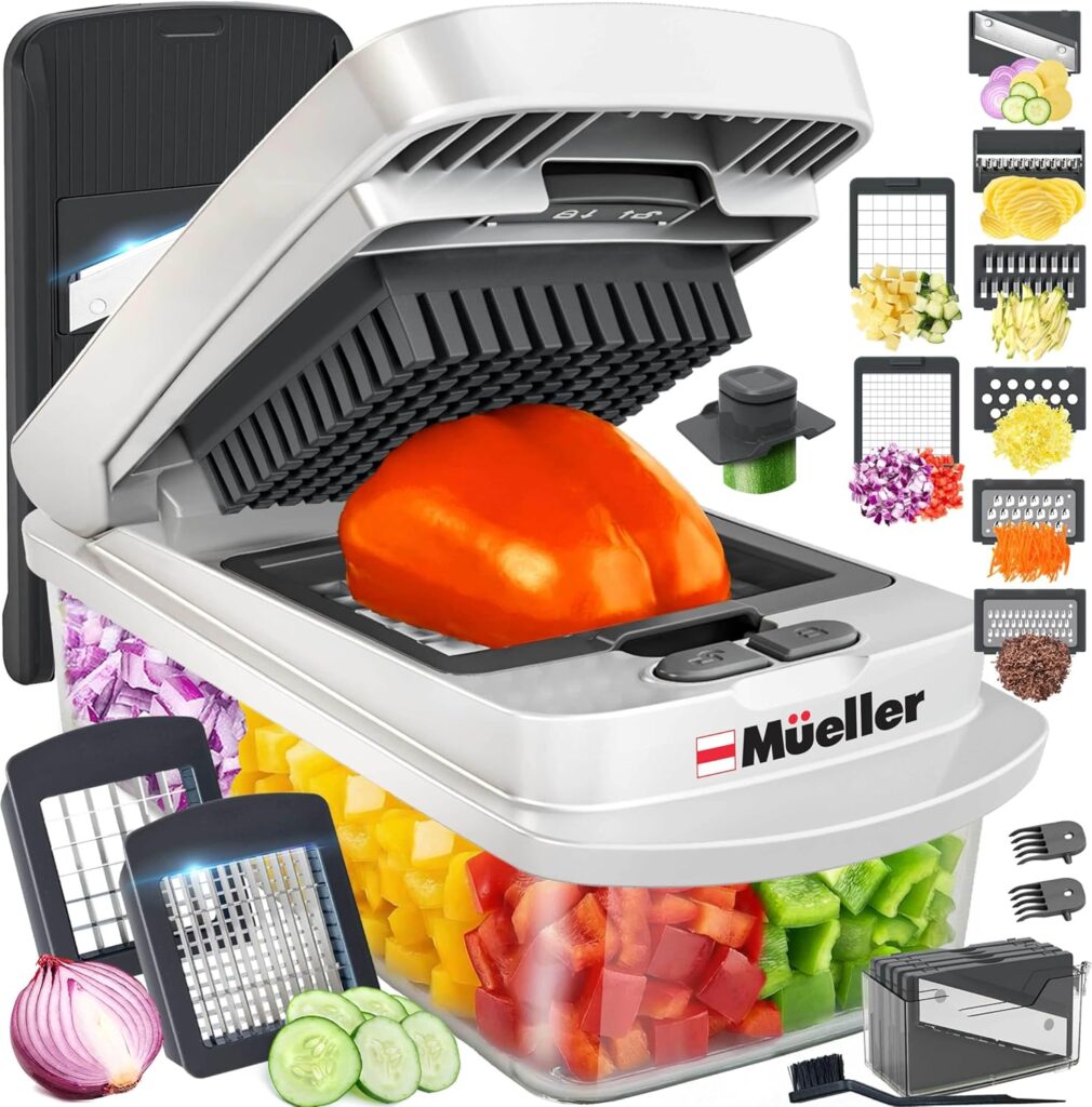 Vegetable chopper with multiple blades for slicing dicing and food prep
