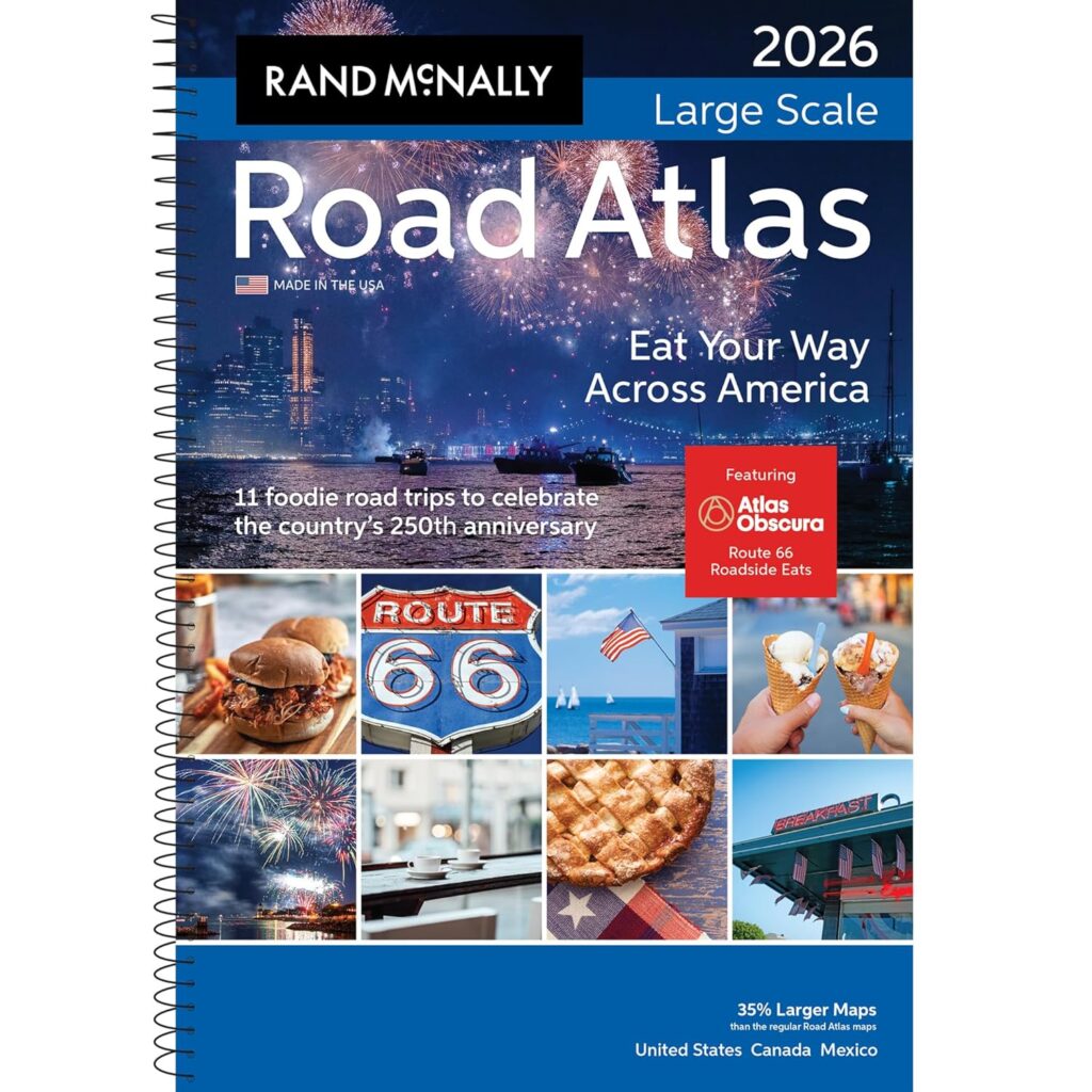 2026 Rand McNally road atlas book with maps and travel guides