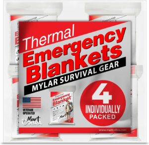 Thermal emergency blankets 4 pack individually wrapped mylar survival blankets for camping hiking emergency kits