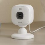White indoor Blink Mini camera with night vision and spotlight
