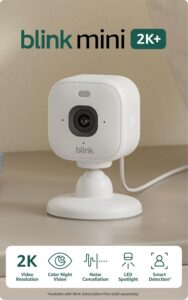 White indoor Blink Mini camera with night vision and spotlight