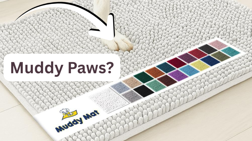 dog paw on absorbent muddy mat with color options shown