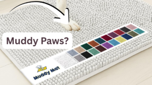 dog paw on absorbent muddy mat with color options shown